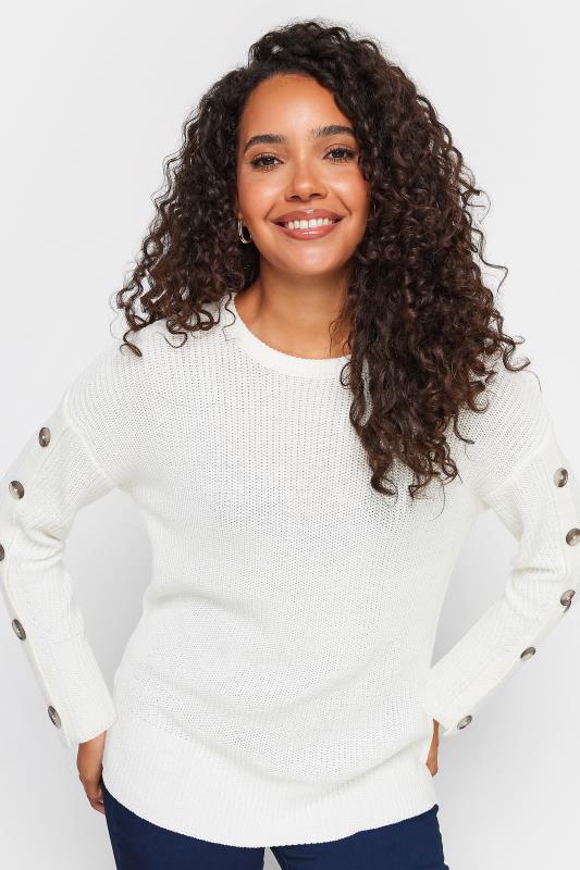 Women's  M&Co Petite Ivory White Button Sleeve Detail Jumper
