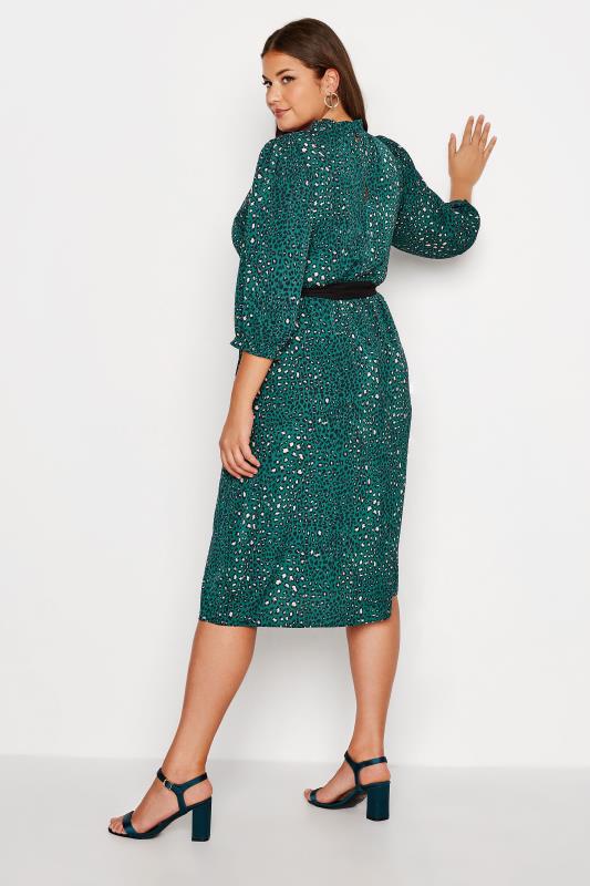 YOURS LONDON Plus Size Green Animal Print Ruffle Neck Dress | Yours Clothing 3