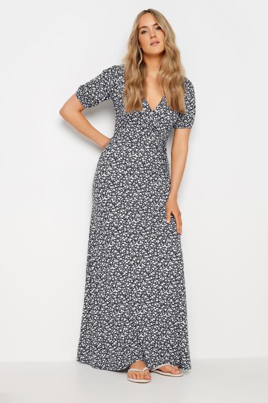  Grande Taille LTS Tall Navy Blue Ditsy Floral Print Maxi Wrap Dress