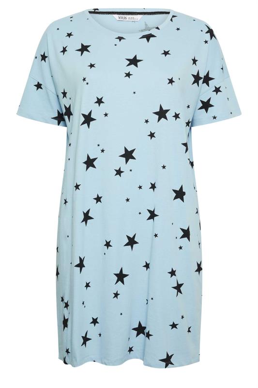 YOURS Plus Size Light Blue Star Print Sleep Tee Nightdress | Yours Clothing 6