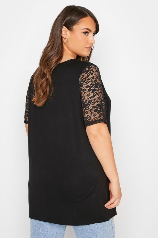 LIMITED COLLECTION Curve Black Lace Sleeve T-Shirt 3