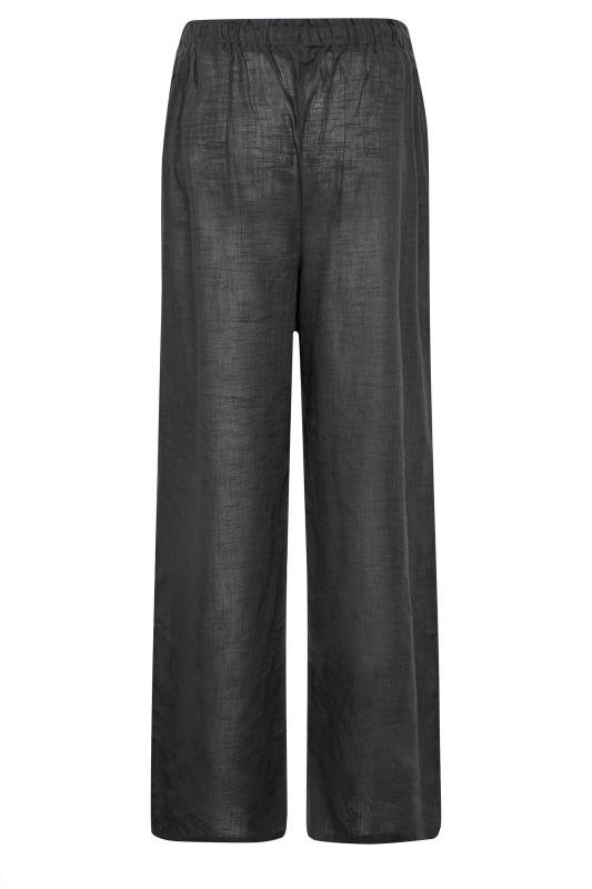 LTS Tall Black Cotton Wide Leg Beach Trousers | Long Tall Sally  4