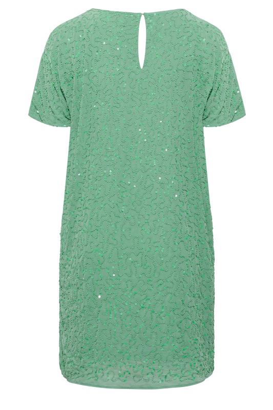LUXE Plus Size Green Sequin Hand Embellished Cape Dress | Yours Clothing 7