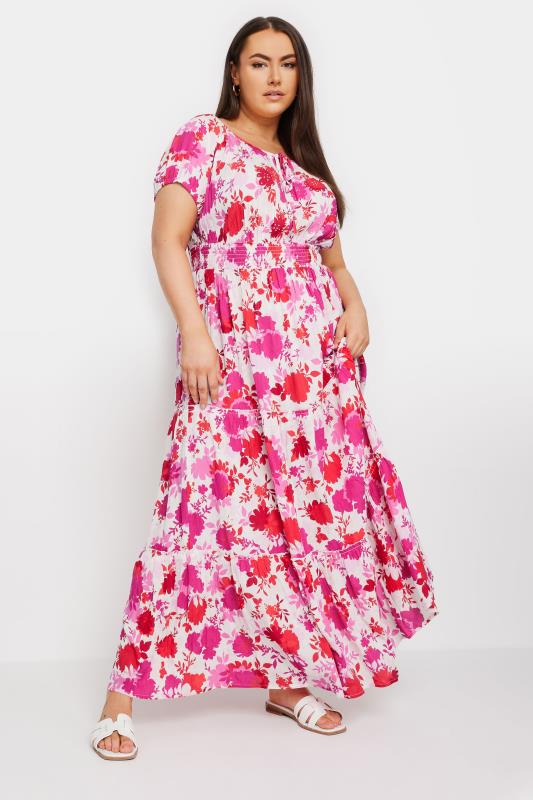 YOURS Plus Size Pink Floral Print Tie Front Maxi Dress | Yours Clothing 2