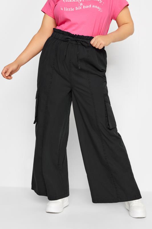 LIMITED COLLECTION Plus Size Black Washed Cargo Wide Leg Trousers | Yours Clothing 1