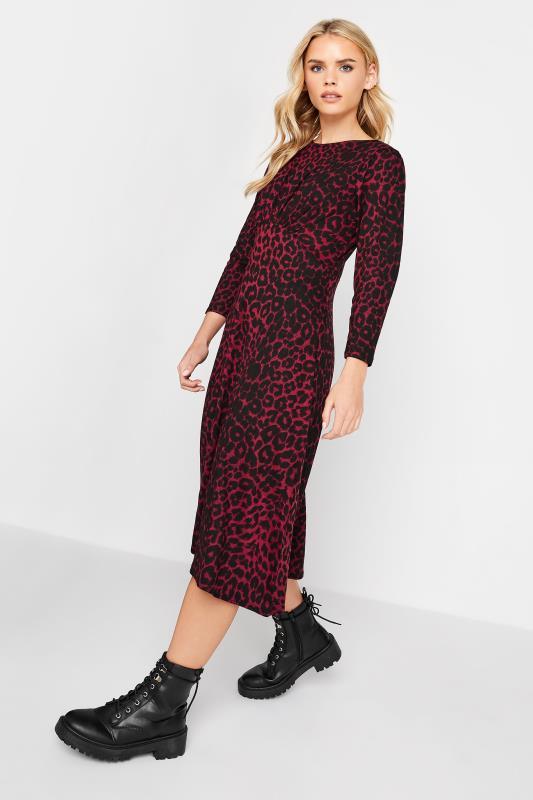 Petite Womens Dark Red Leopard Print Midi Dress | PixieGirl 2