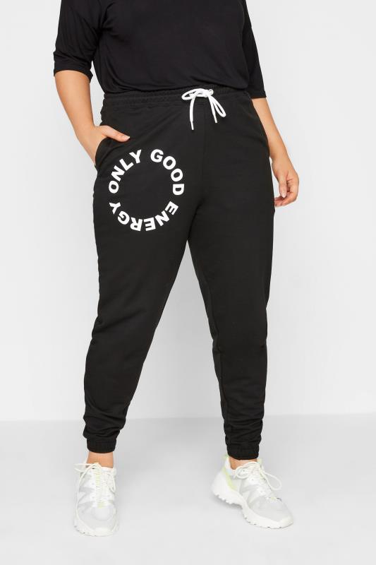  Grande Taille Curve Black 'Only Good Energy' Joggers