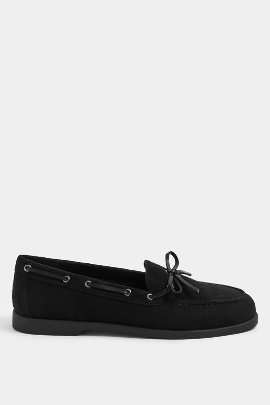 Black Faux Suede Bow Boat Shoes In Wide E Fit | Yours Clothing 2