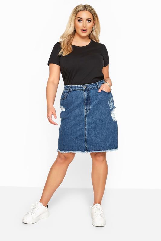 plus size blue denim skirt