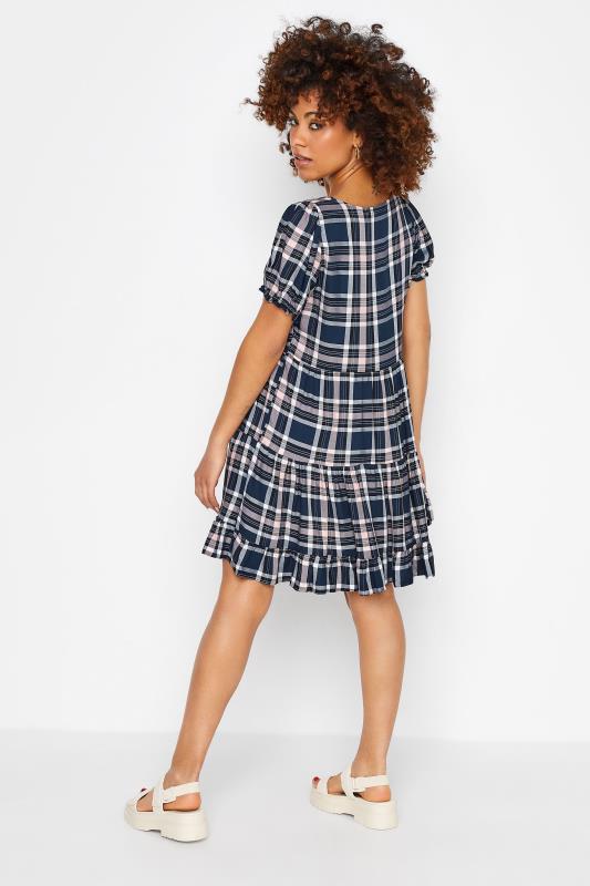 Petite Navy Blue Check Tiered Frill Tunic Dress 2