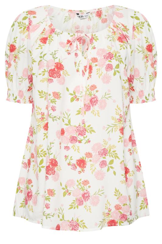 YOURS Plus Size White Floral Tie Front Top | Yours Clothing 6