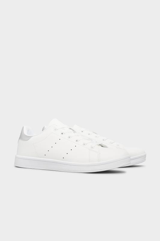 LIMITED COLLECTION White & Silver Vegan Faux Leather Trainers In Wide Fit_B.jpg