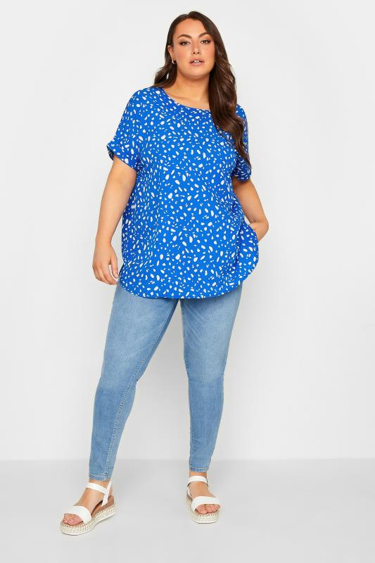 YOURS Curve Plus Size Blue Spot Print Top | Yours Clothing  2
