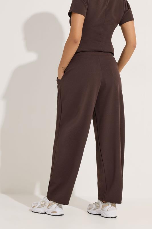 PixieGirl Petite Women's Chocolate Brown Jersey Pleated Barrel Trousers | PixieGirl 2