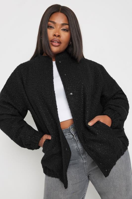  Grande Taille YOURS Curve Black Boucle Bomber Jacket