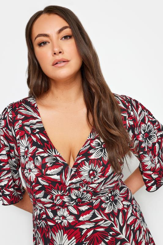 YOURS Plus Size Red Floral Print Angel Sleeve Midi Dress | Yours Clothing 4