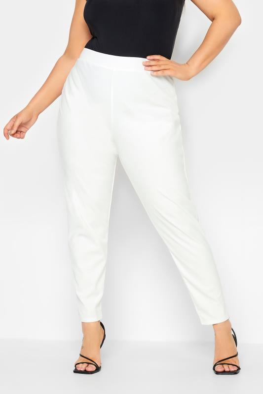 YOURS LONDON Curve White Scuba Crepe Tapered Trousers | Yours Clothing 1