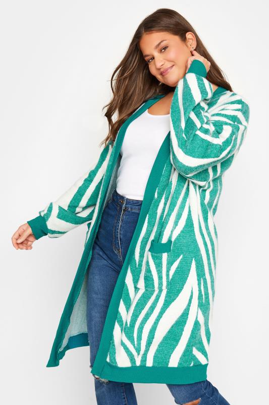  Grande Taille LTS Tall Green Marble Print Cardigan