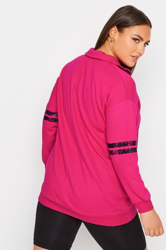 YOURS Plus Size Pink 'Brooklyn' Varsity Half Zip Sweatshirt | Yours Clothing 4