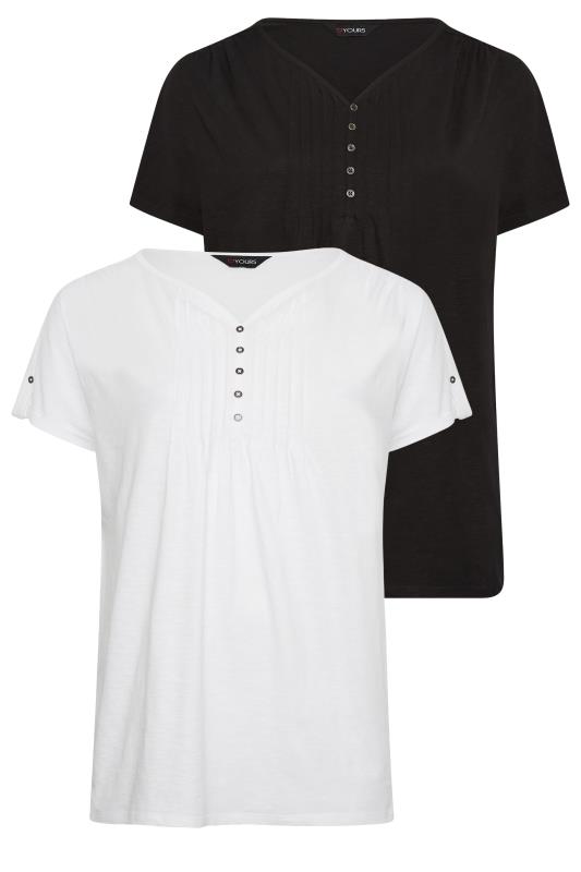 YOURS 2 PACK Plus Size Black & White Henley T-Shirts | Yours Clothing 8