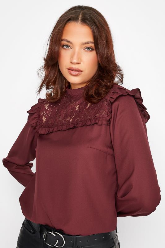 LTS Tall Women's Burgundy Red Lace Detail Blouse | Long Tall Sally 4