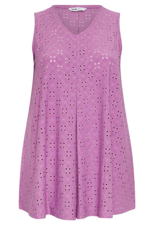 YOURS Plus Size Purple Broderie Anglaise Swing Vest Top | Yours Clothing 5