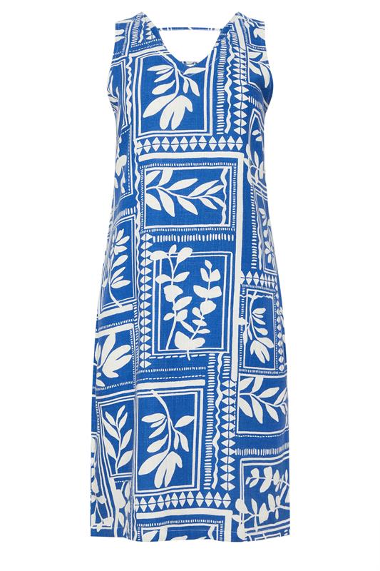 M&Co Blue Leaf Print V-Neck Linen Shift Dress | M&Co 7