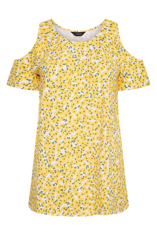 Curve White & Yellow Ditsy Print Cold Shoulder Top_X.jpg