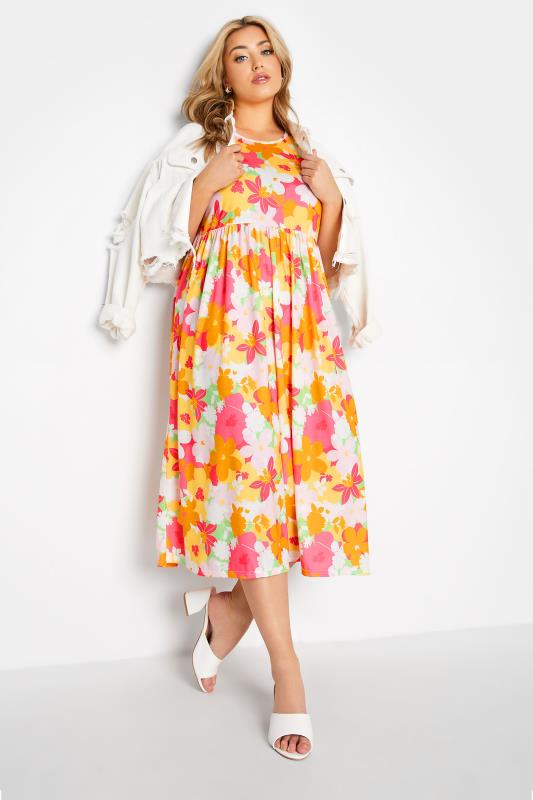 LIMITED COLLECTION Plus Size Pink Floral Print Midaxi Smock Dress | Yours Clothing  2