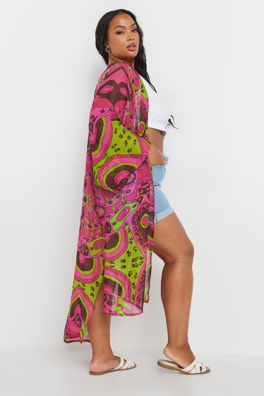 YOURS Plus Size Pink Abstract Print Beach Kimono | Yours Clothing  3