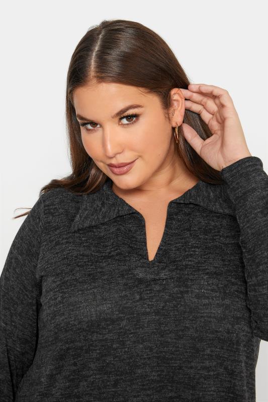 Curve Grey Marl Rugby Collar Knitted Top 4