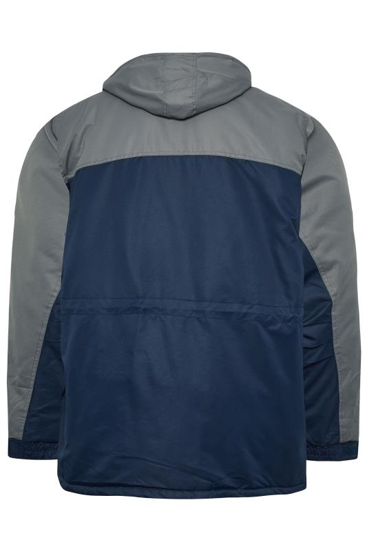 BadRhino Big & Tall Grey & Blue Fleece Lined Hooded Coat | BadRhino 5