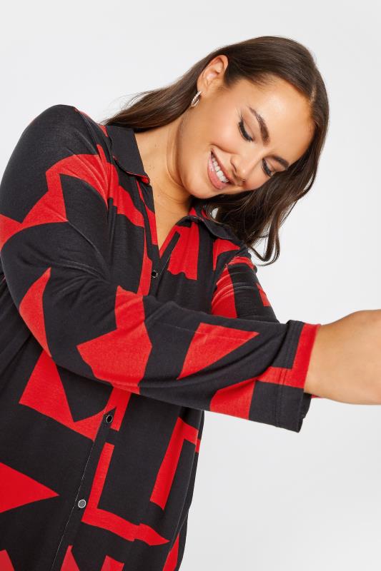YOURS Curve Plus Size Black & Red Geometric Print Tunic Shirt | Yours Clothing  5