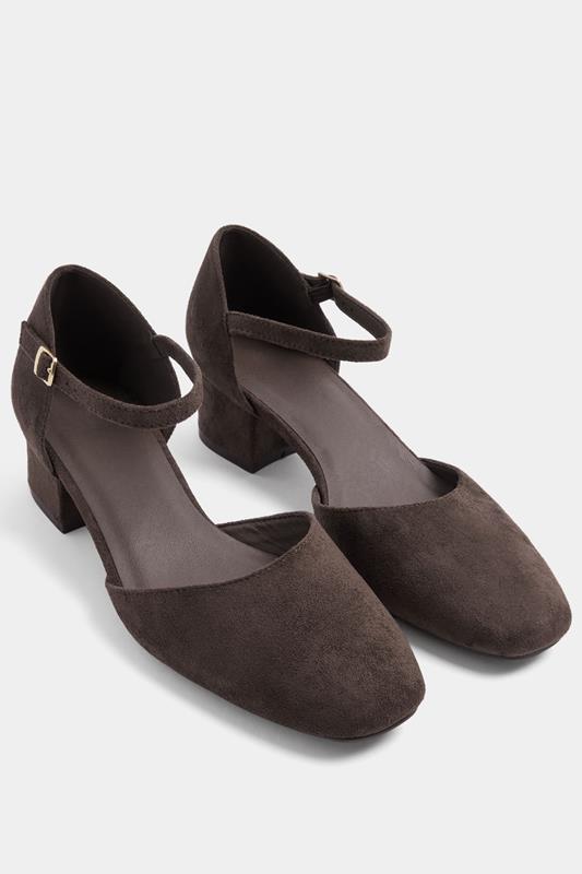  Brown Square Toe Block Heels In Wide E