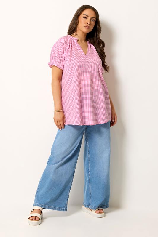 YOURS Plus Size Pink Gingham Blouse | Yours Clothing 1