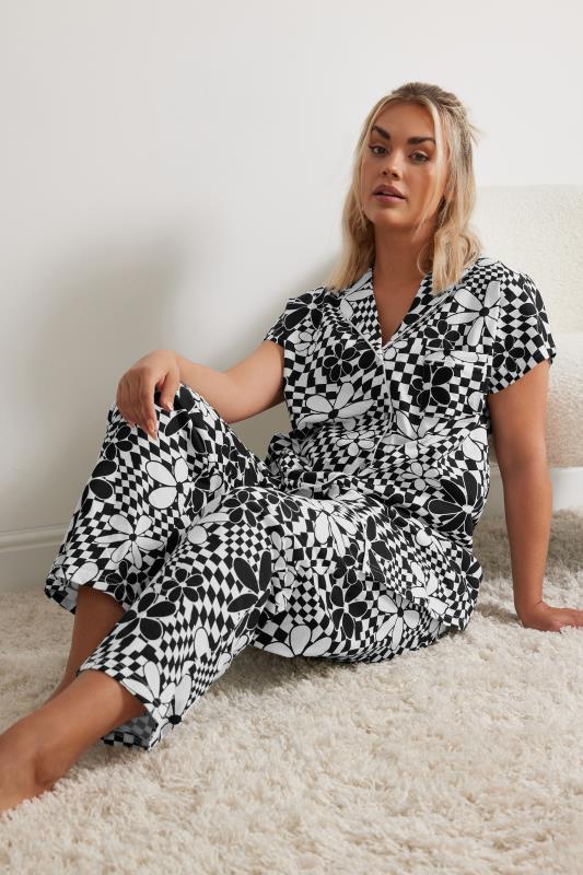 Plus Size  YOURS Curve Black Retro Floral Print Button Through Pyjama Set