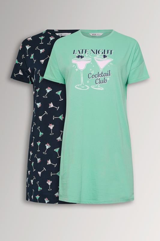  YOURSET 2 PACK Curve Green Cocktail Print Sleep Tee Nightdresses