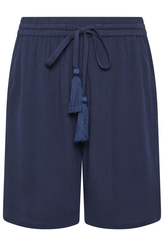 M&Co Navy Blue Crinkle Tie Waist Shorts | M&Co 5