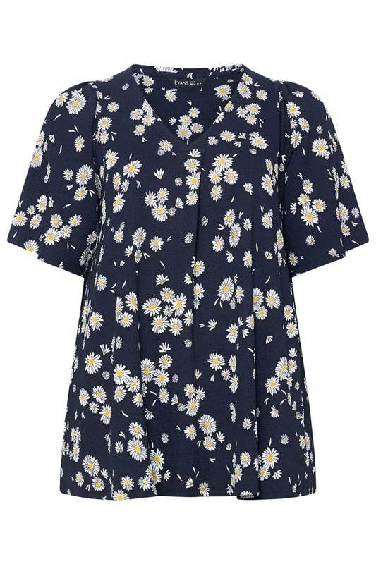 EVANS Plus Size Navy Blue Daisy Pleat Front Top | Evans 5