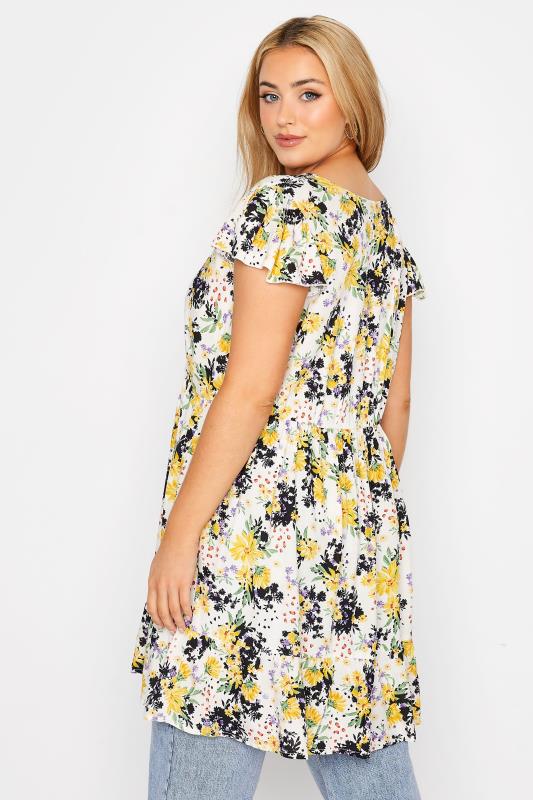 Curve Yellow Floral Print Frill Wrap Tunic Top 3