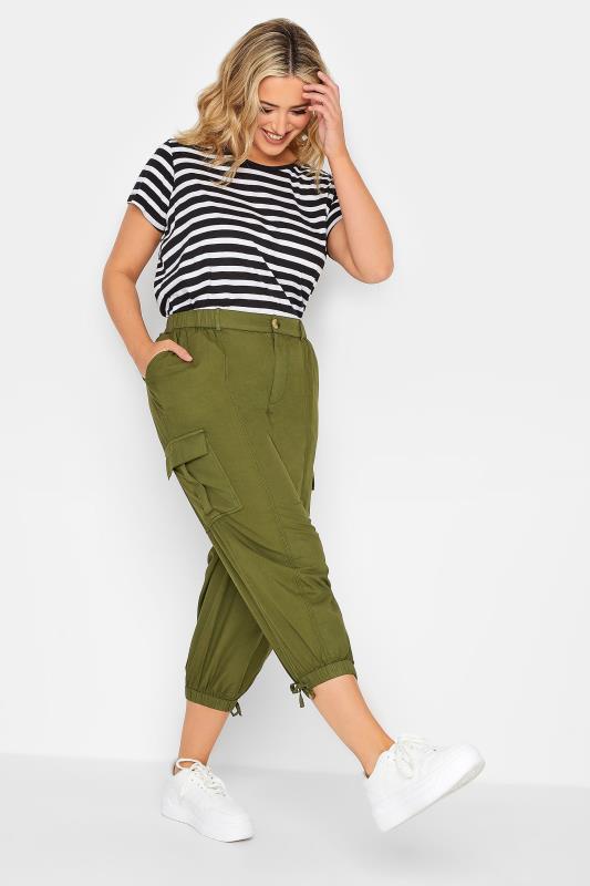 YOURS Curve Plus Size Khaki Green Cropped Cargo Trousers | Yours Clothing  2