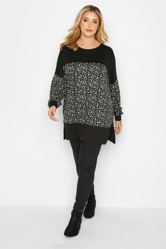 Plus Size Black Floral Print Long Sleeve Top | Yours Clothing  5