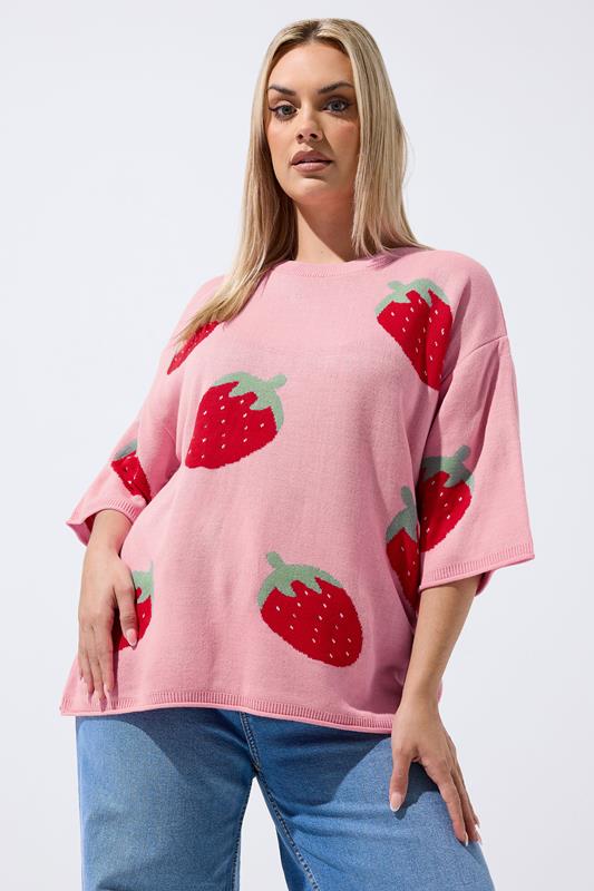  LIMITED COLLECTION Curve Pink Strawberry Knitted Boxy T-Shirt