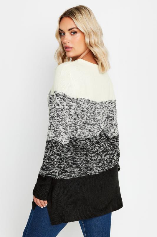 YOURS Plus Size Grey Colourblock Stripe Knitted Jumper | Yours Clothing 3