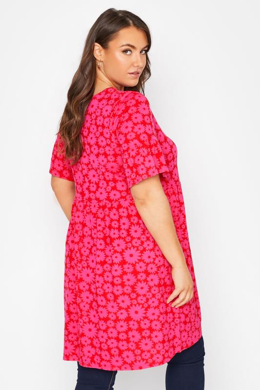 Curve Red & Pink Floral Print Smock Tunic Dress_D.jpg