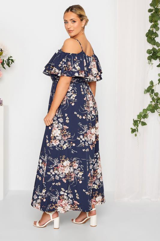 Plus Size YOURS LONDON Curve Navy Blue Floral Ruffle Bardot Maxi Dress | Yours Clothing  3