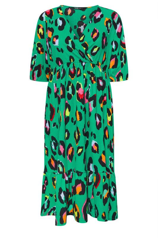 LIMITED COLLECTION Plus Size Green Leopard Print Textured Wrap Dress | Yours Clothing 5