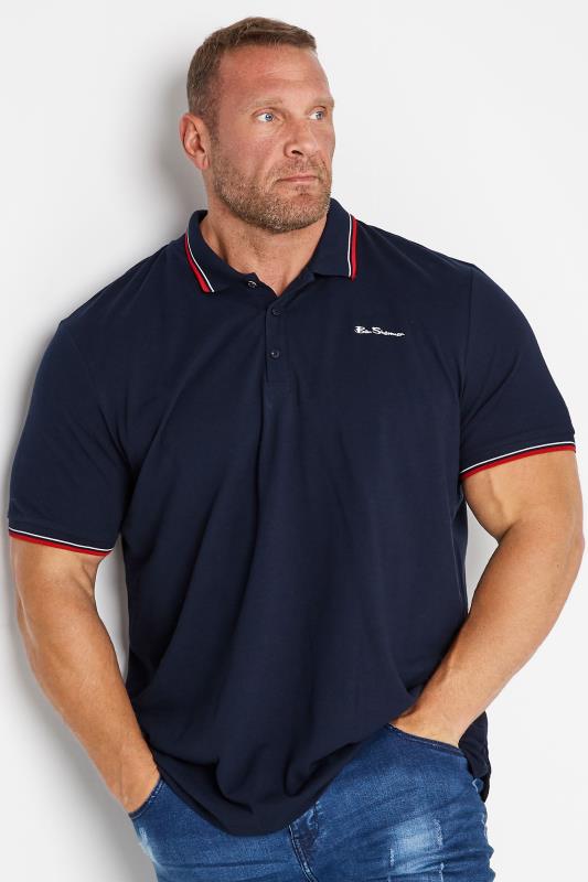Plus Size  BEN SHERMAN Big & Tall Navy Blue Tipped Polo Shirt