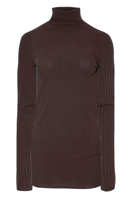 LTS Tall Brown Ribbed Roll Neck Top 6