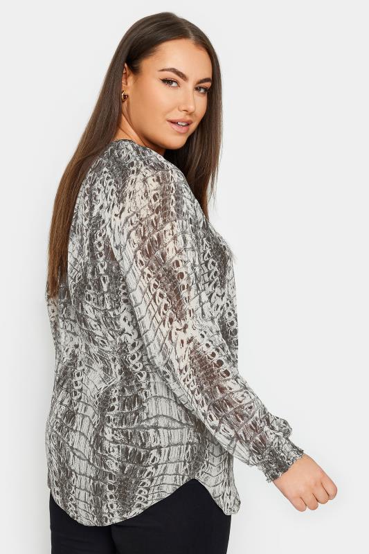 YOURS Plus Size Grey Snake Print Tie Neck Blouse | Yours Clothing 3